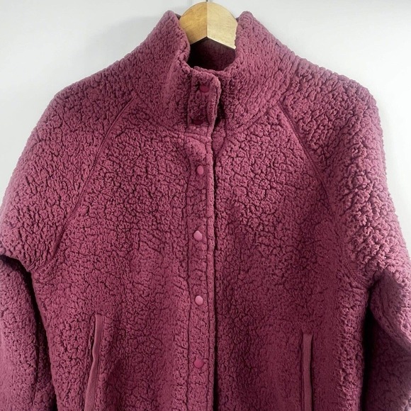 Zella Mauve Pink Teddy Bear Sherpa Jacket Size L Snap Button - Picture 3 of 13